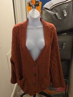 NWOT POL Chunky Open-Front Cable Knit Cardigan - Rust Orange